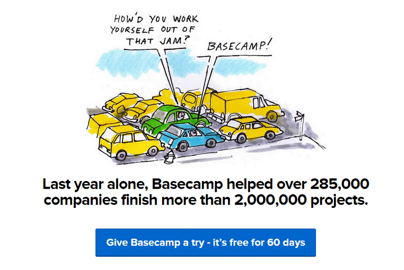 Call to action examples give Basecamp a try