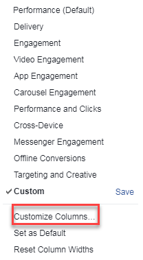 facebook ad manager customize columns