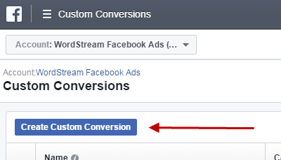 Facebook conversion tracking create custom conversion