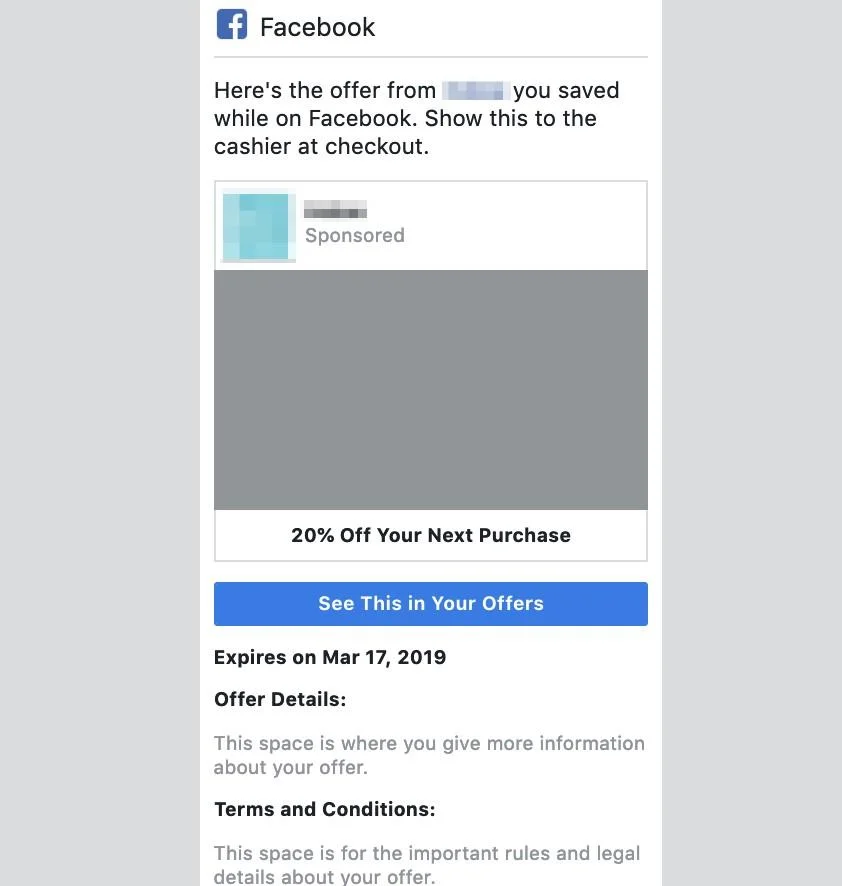 Notification example for Facebook Offer Ads